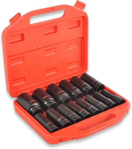 Juego de llaves de impacto profundo de 1/2 pulgada, 14 piezas, tamaños métricos de 6 puntas 11-32 mm (11 12 13 14 15 17 18 19 21 22 24 27 30 32 mm),