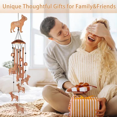 Miniatura 5 de GDNSFIT Campanas de viento de Bulldog para exteriores, Campanas de viento de metal, Regalos de Bulldog para mujeres/hombres, Campanas de viento