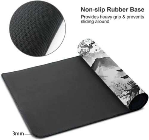 Miniatura 3 de Alfombrilla de mouse para juegos de acuarela japonesa negra y blanca con flor de cerezo de 35.4 x 15.7 pulgadas, XXL extendida, alfombrilla de mouse