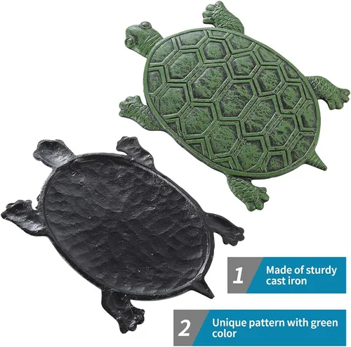 Miniatura 5 de MDLUU Paquete de 3 escalones de tortuga, losa de hierro fundido, piedra decorativa de tortuga para pasarela de jardín, cama de flores
