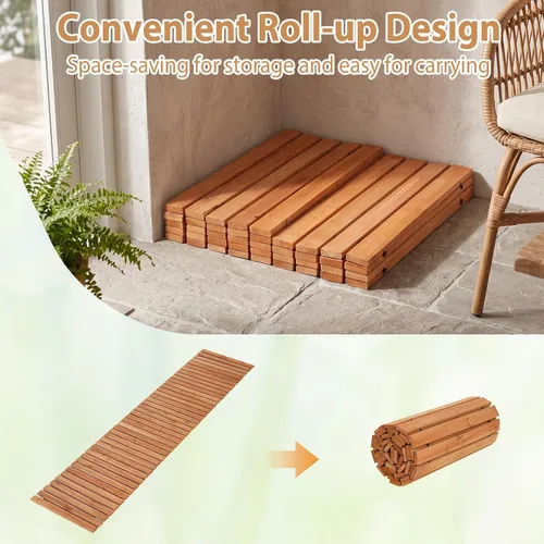Miniatura 7 de Tangkula Camino de jardín enrollable de 8 pies, pasarela recta para exteriores con alambre de acero y textura antideslizante, paseo marítimo