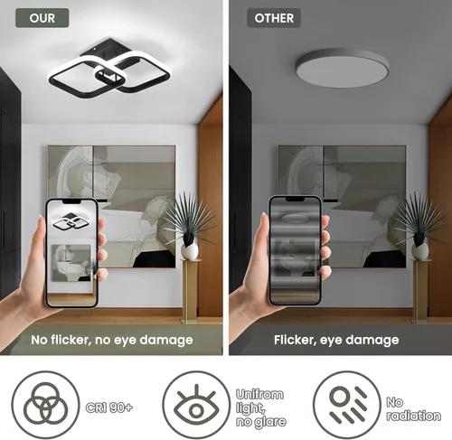 Miniatura 3 de CANEOE Lámpara LED de techo de pasillo de 15.75 pulgadas, lámpara de techo LED moderna cuadrada de 6000 K, lámpara de techo negra de 25 W para Negro