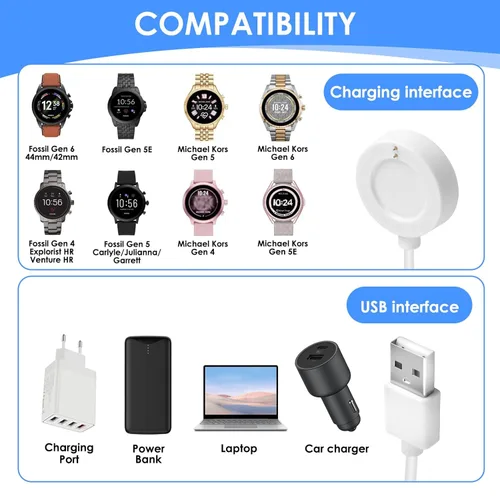 Miniatura 3 de Base de carga para fósil, compatible con Fossil Gen 4 Gen 5 Gen 5E Gen 6, cable de carga de reloj inteligente para Michael Kors Runway Misfit Skagen