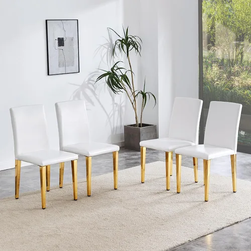 Miniatura 4 de Juego de 4 sillas de respaldo de piel sintética blanca con patas de metal plateado. La combinación perfecta, adecuada para estilos minimalistas