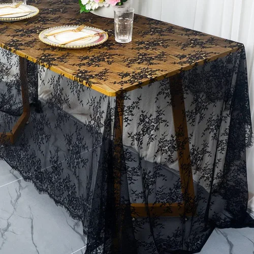 Miniatura 7 de Pardecor Mantel rectangular de encaje bordado negro de 60 x 120 pulgadas, elegante decoración de mesa de cumpleaños, mantel de encaje floral, mantel