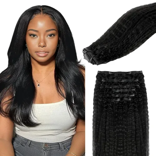 Miniatura 73 de Lashey - Extensiones de cabello con clip sin costuras, de cabello humano real, 7 unidades, 110 g, 14 pulgadas, color negro natural, lacio