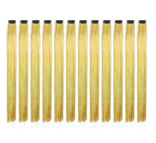 Miniatura 7 de SWACC 12 unidades de broches con extensiones reflejos para cabello de un solo color para fiestas. Mechones de cabello sintético de color., Azul Azul
