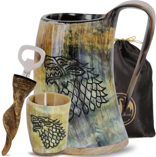 Miniatura 9 de Taza de Cuerno Vikingo para Beber, 16-20oz Vaso de Chupito y Abrebotellas Regalos Vikingos Especiales Únicos Hechos a Mano para Hombres y Mujeres