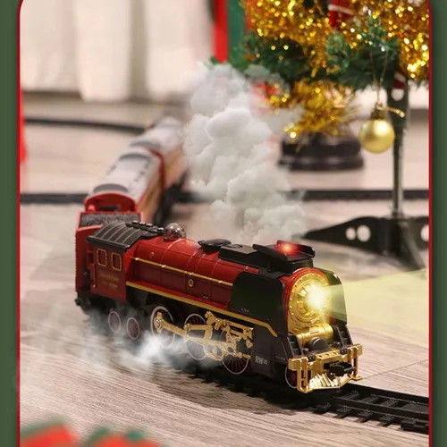 Miniatura 6 de Juego de tren de Navidad, tren de locomotora a control remoto con pista ovalada y carro, múltiples funciones, tren de vapor de aleación eléctrica