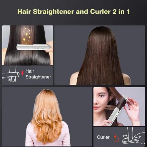 Miniatura 3 de Plancha y rizador de pelo inalámbrico, mini plancha plana y rizadora portátil 2 en 1, calentamiento rápido y placa de titanio con 4 temperaturas