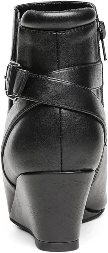 Miniatura 4 de DREAM PAIRS Botines negros de tacón de cuña para mujer