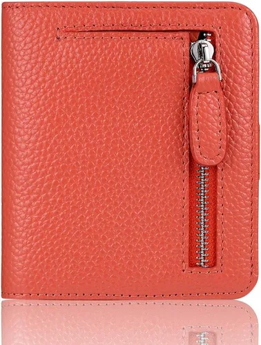 Funtor Cartera de cuero para mujer, pequeña y compacta, con bolsillo doble, bloqueo RFID, para mujer