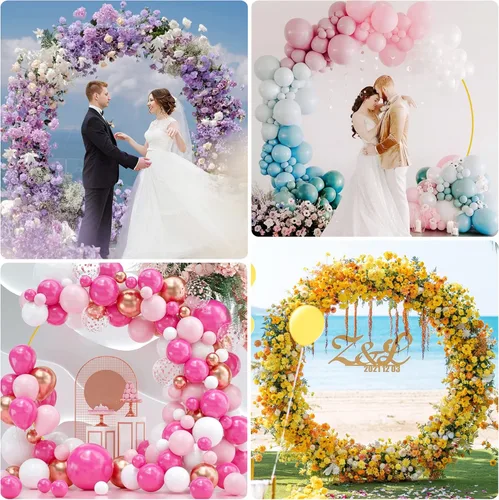 Miniatura 6 de Fomcet Soporte de Arco de Boda Redondo de 7.2 Pies de Fondo Circular Soporte de Arco Dorado de Metal para Ceremonia, Fiesta de Cumpleaños, Blanco