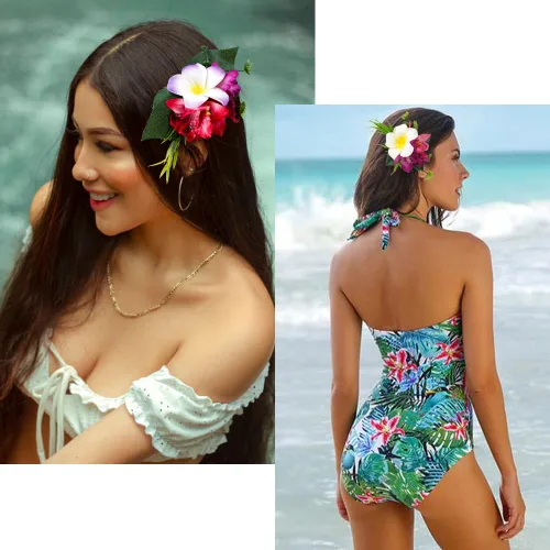 Miniatura 6 de Accesorios para el cabello de flores de plumeria hawaiana Ahoney para mujeres y niñas - 4 piezas de broches y horquillas de flores artificiales