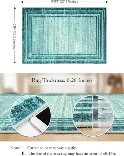 Miniatura 52 de Alfombra de pasillo moderna abstracta Lahome, alfombra lavable turquesa de 2 x 6 pulgadas para entrada, alfombra antideslizante de bajo pelo