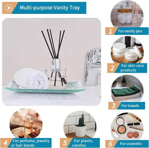 Miniatura 3 de Juego de accesorios de baño de vidrio de mosaico, moderno conjunto de baño de lujo, incluye dispensador de jabón, tarro de hisopo de algodón