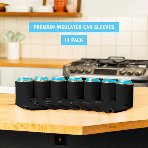 Miniatura 3 de Fundas enfriadoras de latas de cerveza en blanco (paquete de 14) fundas enfriadoras de latas de cerveza con aislamiento suave - Fundas negras lisas