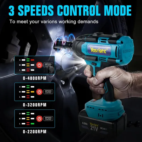 Miniatura 7 de Llave de impacto inalámbrica 1000N.m de 1/2 pulgada, pistola de alto par de 4800 RPM con 2 baterías de 4.0 Ah, llave eléctrica sin escobillas