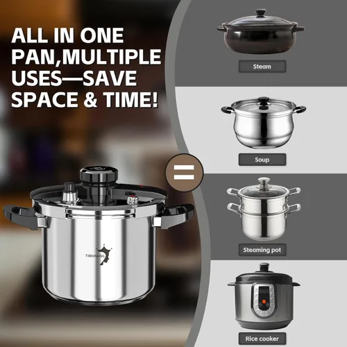 Miniatura 3 de TIBORANG Olla de Presión de Acero Inoxidable de 8.5 QT, [Multi-Cocina para Estufa de Gas e Inducción] [Ahorra 70% del Tiempo de Cocinado]