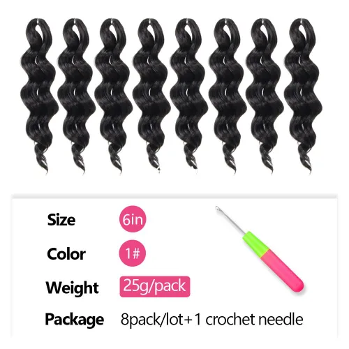 Miniatura 5 de Pelo de onda marina con trenzas de ganchillo, 6 pulgadas, 8 paquetes, trenzas rizadas suaves y profundas, extensiones de pelo sintético ondulado