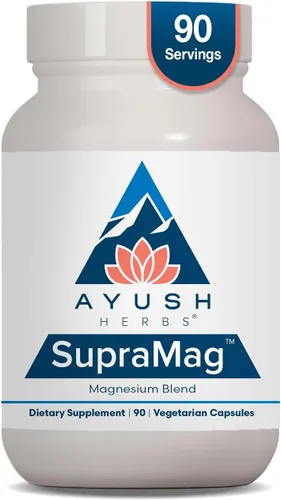 Ayush Herbs SupraMag - Mezcla de magnesio, suplemento de complejo de magnesio de 400 mg con bisglicinato de magnesio quelado, citrato, ororato para
