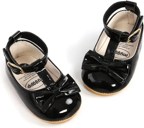 Zapatos planos Mary Jane para bebés y niñas con Bownot, suela suave, suela suave, piel sintética, recién nacidos, primeros pasos, para fiesta de