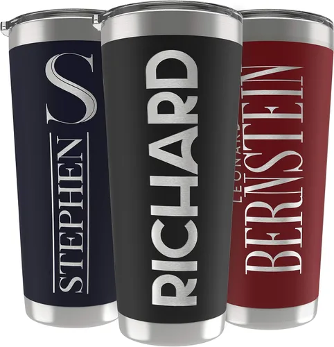 Miniatura 13 de Regalos personalizados para hombres – 20 onzas – Vasos personalizados con tapa, azul cielo, tazas de café de viaje aisladas, juego de popote