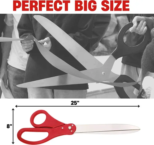 Miniatura 2 de Kit de ceremonia de corte de cinta roja, tijeras gigantes de 25 pulgadas para eventos especiales, tijeras grandes ceremoniales con cinta roja