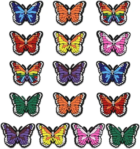 16 dijes de mariposa coloridos para sandalias tipo zueco para niñas y mujeres