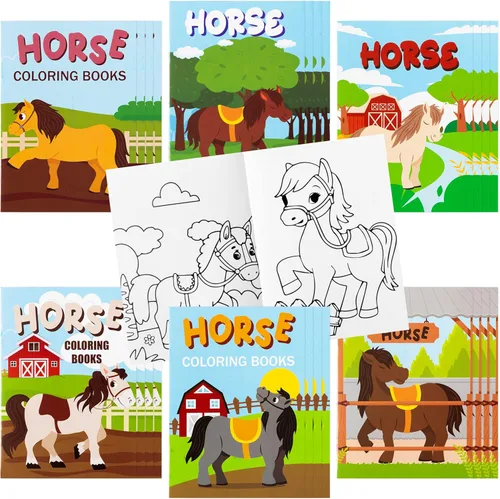 JAPBOR 24 libros para colorear de fiesta de caballos, páginas de color de poni de granja, folleto de dibujo a granel, caricaturas de caballos