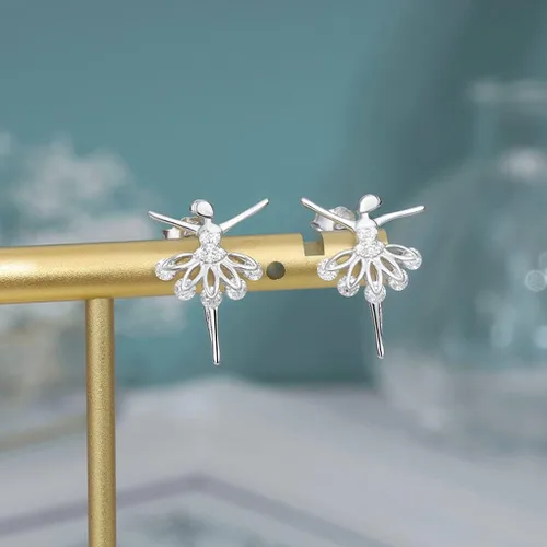 Miniatura 4 de SLUYNZ Aretes de bailarina de plata de ley 925 para mujer, aretes de ballet, aretes de bailarina de bailarina