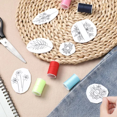 Miniatura 5 de Estabilizador de bordado floral soluble en agua - 4 hojas de papel de bordado pegar y coser que se lava, 40 piezas de papel de transferencia