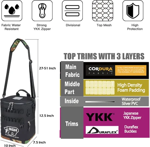 Miniatura 3 de Rough Enough - Bolsa térmica de latas de vino suave portátil para playa, campamento, pesca, golf con sistema Molle, 15 litros