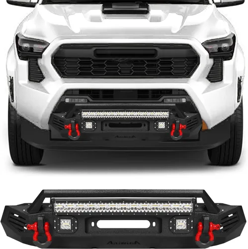 Miniatura 15 de Parachoques trasero de acero para Tacoma 2016 2017 2018 2019 2020 2021 2022 2023 con placa de cabrestante y orificio de sensor y luces LED y kits