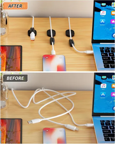 Miniatura 4 de Paquete de 6 soportes organizadores de cables Puretor – Fuerte adhesivo y gestión de cables de escritorio magnéticos, organiza sin esfuerzo cables