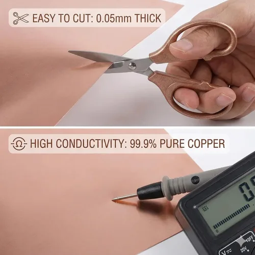 Miniatura 4 de Lámina de cobre premium en hoja metálica de 44 calibre (0.05mm) x 4 pulgadas x 10 pies para joyería, manualidades, reparaciones, malla de cobre