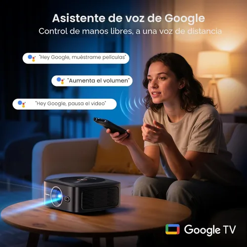 Miniatura 3 de Proyector inteligente Google TV con licencia oficial 1500 ANSI, HAPPRUN 4K Full HD Home Theater con enfoque automático, sonido Dolby, Wi-Fi
