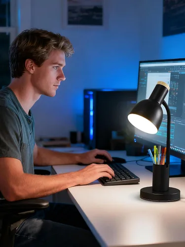 Miniatura 2 de Lámpara LED de escritorio para oficina en casa, lámpara de mesa con soporte para bolígrafo, 3 modos de color, luz de lectura, luz de escritorio