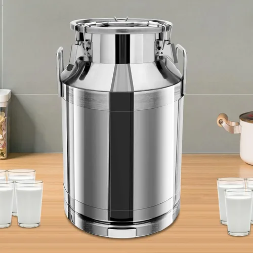 Miniatura 3 de Cubo de leche de acero inoxidable de 40 litros y 10.57 galones, cubo de vino con tapa sellada, resistente (40 l, sin grifo)