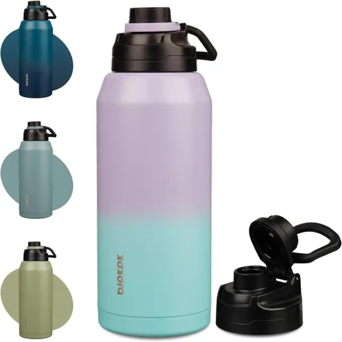 Miniatura 14 de BJPKPK Botella de agua aislada de 36 onzas, botellas de acero inoxidable con tapa de boquilla a prueba de fugas, jarra de agua grande de boca ancha