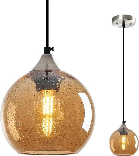 Miniatura 44 de Luces colgantes de vidrio marrón claro, iluminación de isla de cocina, lámparas colgantes de globo, iluminación colgante moderna para dormitorio