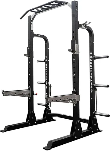 Valor Fitness Máquina de sentadillas de media rejilla - Estación de dominadas de agarre múltiple de 5 posiciones - Altura ajustable, almacenamiento