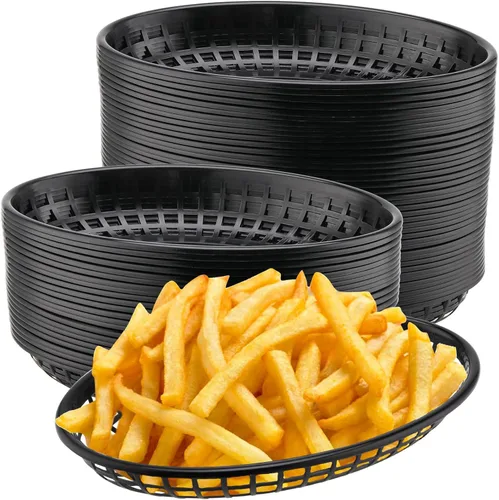 Miniatura 9 de Paquete de 40 cestas de plástico negro de 8.9 x 5.7 x 1.6 pulgadas, cestas para servir restaurantes, bandeja ovalada de comida rápida para picnic
