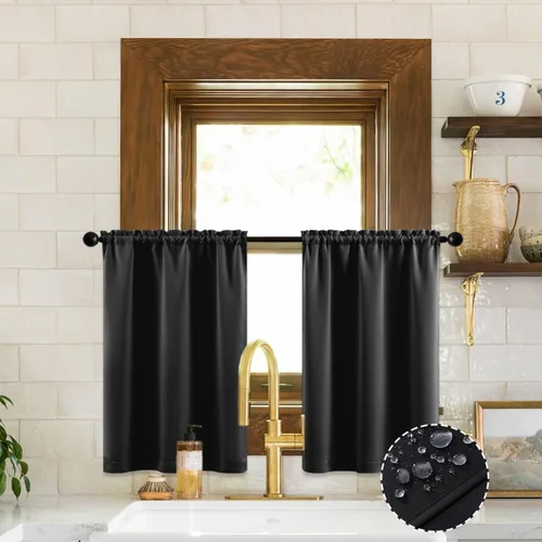 Miniatura 3 de XTMYI Cortinas de tela impermeable de 30 pulgadas para ventana de baño, cocina, mini ducha, pequeños paneles de cortina opacas cortos, juego de 2