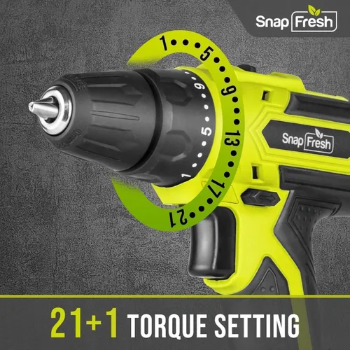 Miniatura 3 de SnapFresh Juego de taladro inalámbrico de 20 V, taladro eléctrico de 3/8 pulgadas con 2 velocidades variables, ajuste de par 21+1, LED, 43 brocas