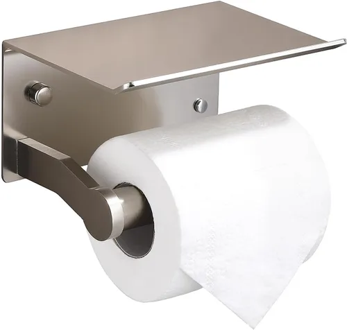 Miniatura 17 de Soporte de papel higiénico – Soporte de papel higiénico de aluminio de doble rollo con estante para teléfono móvil para baño, autoadhesivo 3M, sin