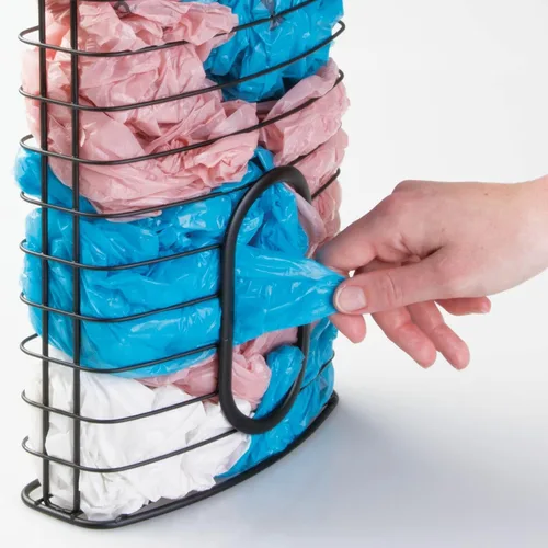 Miniatura 6 de mDesign Organizador de Almacenamiento Colgante de Gabinete de Acero Portador para Cocina, Despensa - Sostiene Bolsas de Plástico, Sándwich, Basura