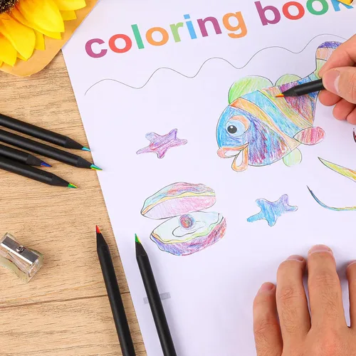 Miniatura 8 de Suministros de arte para niños y adultos, 7 colores en 1, lápices de colores arcoíris de madera negra preafilados, con sacapuntas, para libros