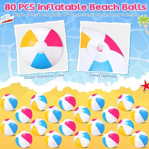 Miniatura 2 de Talltalk Paquete de 80 bolas de playa inflables de 12 pulgadas a granel para niños, pelota de piscina de verano, recuerdos de fiesta en la playa