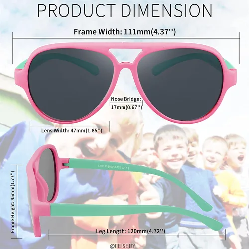 Miniatura 8 de FEISEDY Gafas de sol polarizadas de aviador para niños pequeños, marco flexible, lindo bebé niños niñas de 0 a 6 años de goma al aire libre B2789